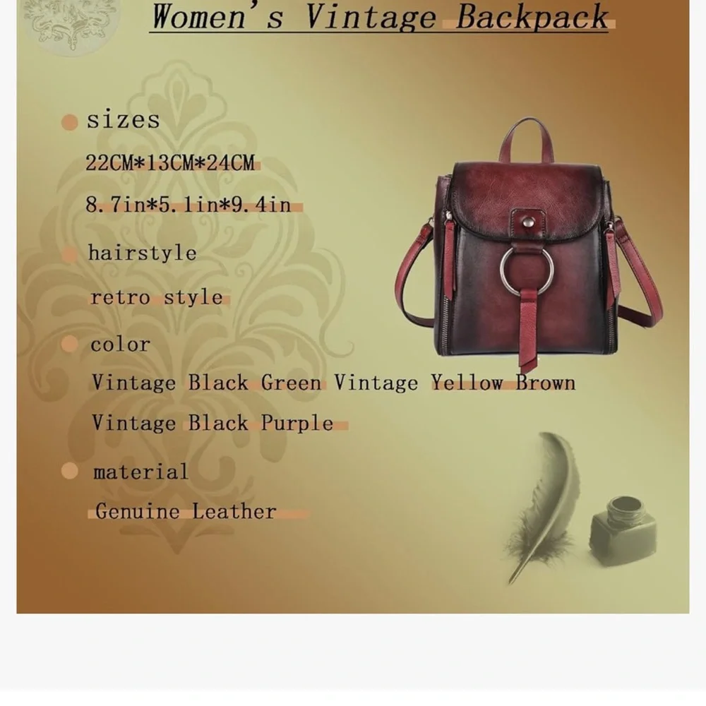 Women's Vintage Leather Backpack, New Buckle School Bag. - Picture 13 of 13